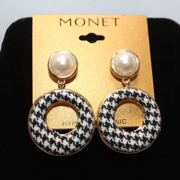 NWT Monet Pearl and Herringbone Loop Earrings - Picture 1 of 6